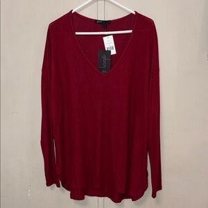 Gibson L NEW Deep Red Long Sleeve V-Neck Top